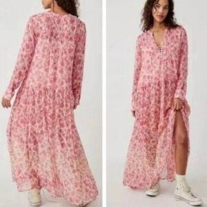 Free People See It Through Floral Pink Maxi Dress